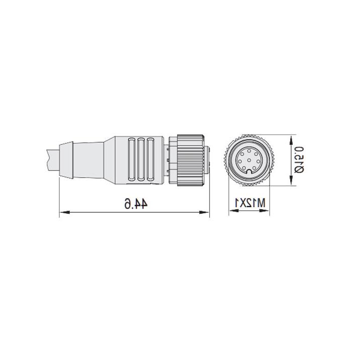 M12 8Pin, straight female, single-end precast PVC non-flexible cable, gray sheathing, 64S325-XXX