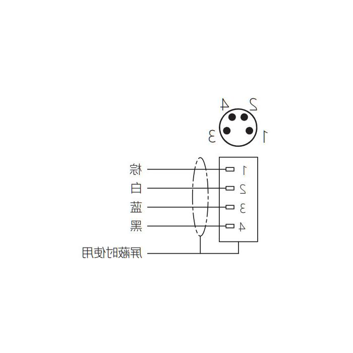 M8 4Pin、公头直型、耐高温120℃、单端预铸PUR柔性电缆、黑色护套、63H061-XXX